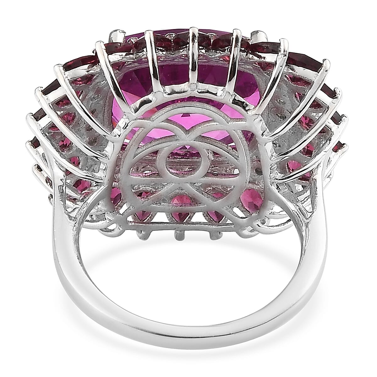 African Lilac Quartz (Triplet) and Multi Gemstone Double Halo Ring in Platinum Over Sterling Silver (Size 7.0) 15.40 ctw image number 4