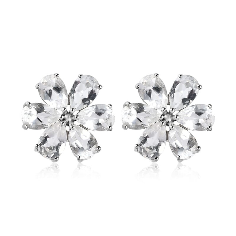 White Topaz 6.15 ctw Floral Stud Earrings in Platinum Over Sterling Silver