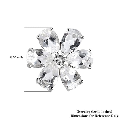 White Topaz 6.15 ctw Floral Stud Earrings in Platinum Over Sterling Silver