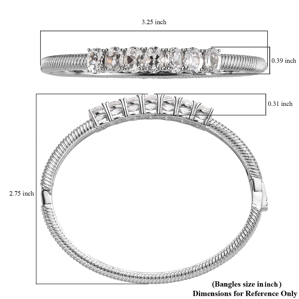 Karis White Topaz Bangle Bracelet in Platinum Bond (7.25 In) 11.40 ctw image number 5