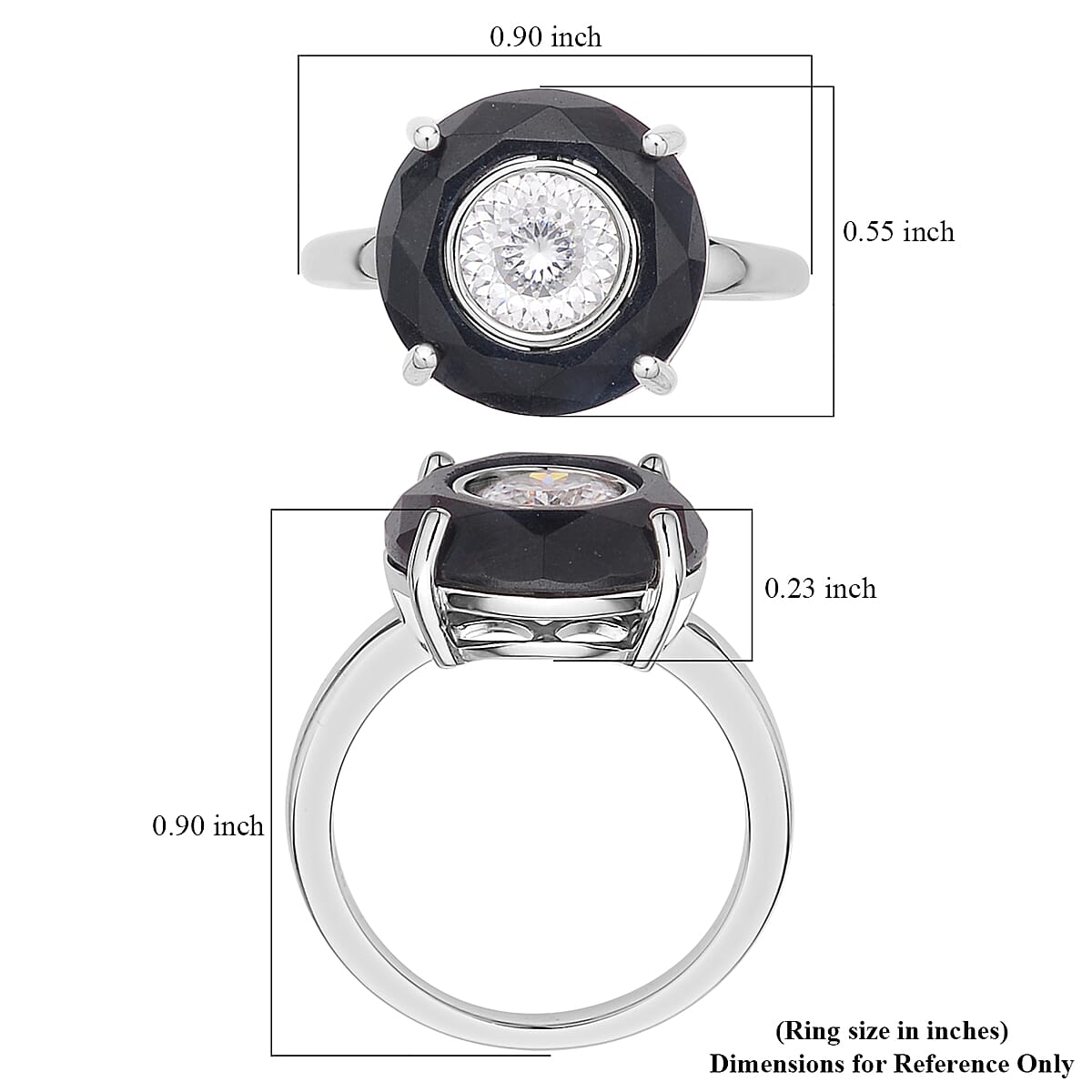 129 Facet Moissanite and Black Jade (D) Halo Ring in Rhodium Over Sterling Silver (Size 10.0) 4.65 ctw