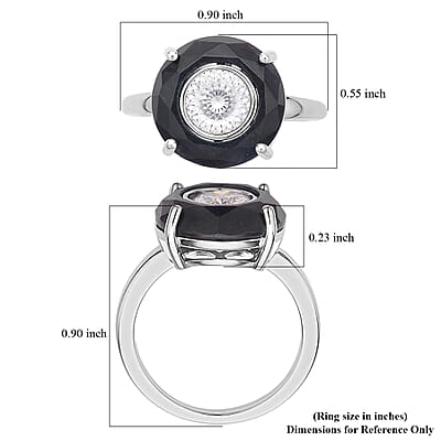129 Facet Moissanite and Black Jade (D) Halo Ring in Rhodium Over Sterling Silver (Size 10.0) 4.65 ctw