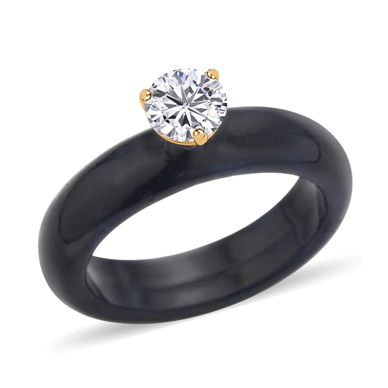 Moissanite and Black Jade 19.30 ctw Band Ring in Vermeil Yellow Gold Over Sterling Silver (Size 10.0)
