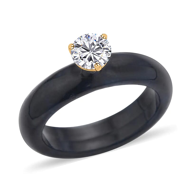Moissanite and Black Jade (D) 10.30 ctw Band Ring in Vermeil YG Over Sterling Silver (Size 10.0)