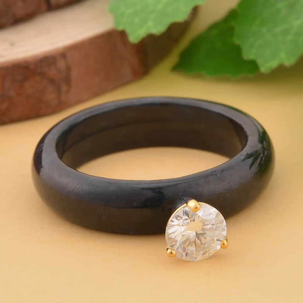 Moissanite and Black Jade (D) Ring in Vermeil Yellow Gold Over Sterling Silver 17.40 ctw (Delivery in 7-10 Business Days) image number 1