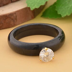 Moissanite and Black Jade (D) 10.30 ctw Band Ring in Vermeil YG Over Sterling Silver (Size 5.0)