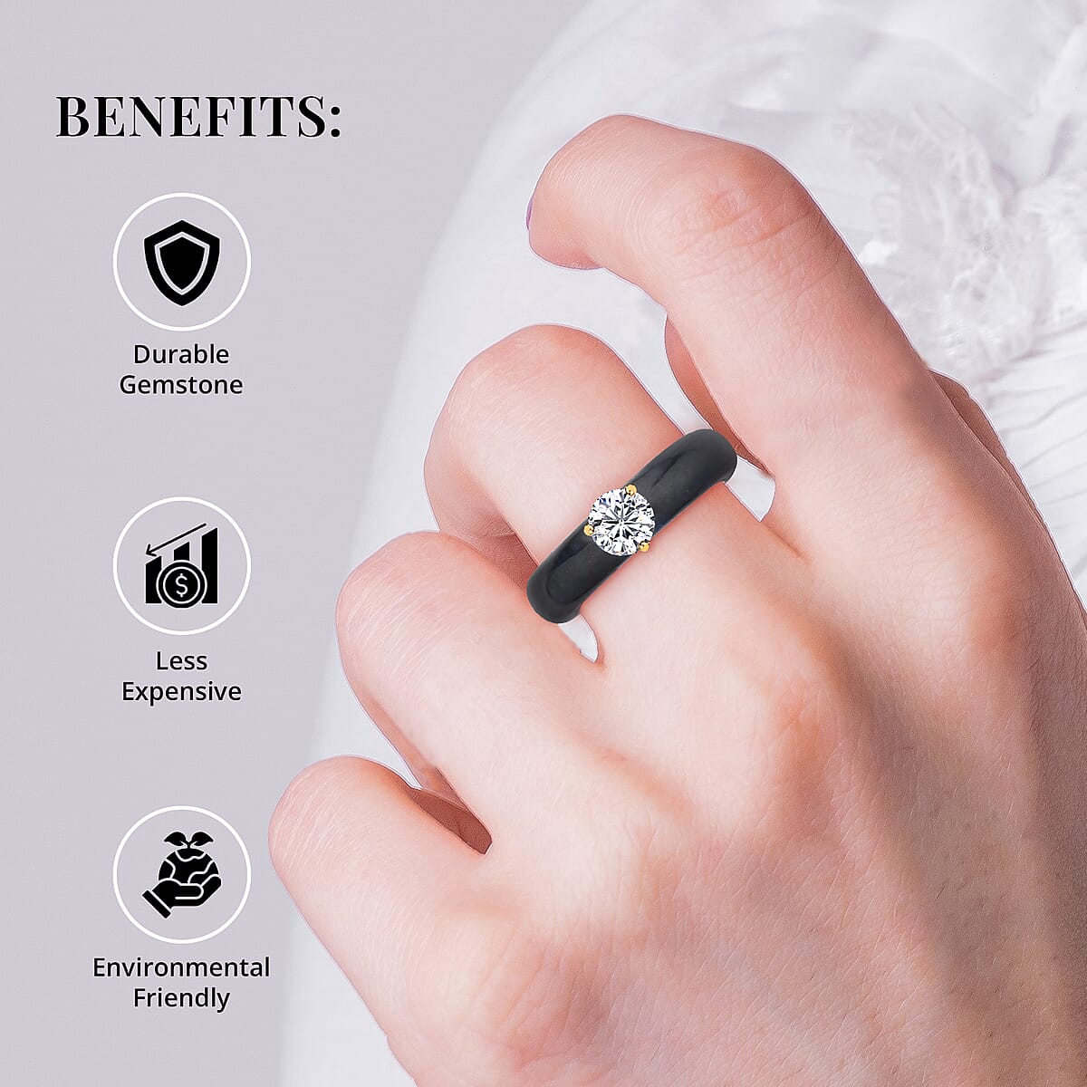 Moissanite and Black Jade (D) 10.30 ctw Band Ring in Vermeil YG Over Sterling Silver (Size 5.0) image number 4