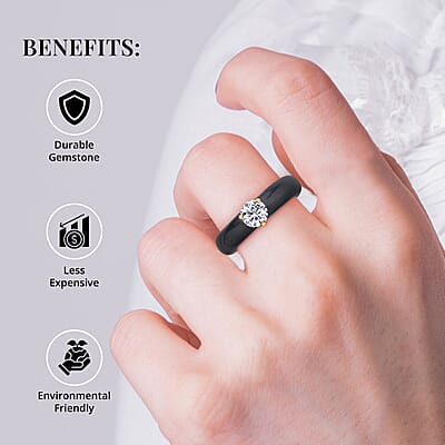 Moissanite and Black Jade (D) 10.30 ctw Band Ring in Vermeil YG Over Sterling Silver (Size 5.0)