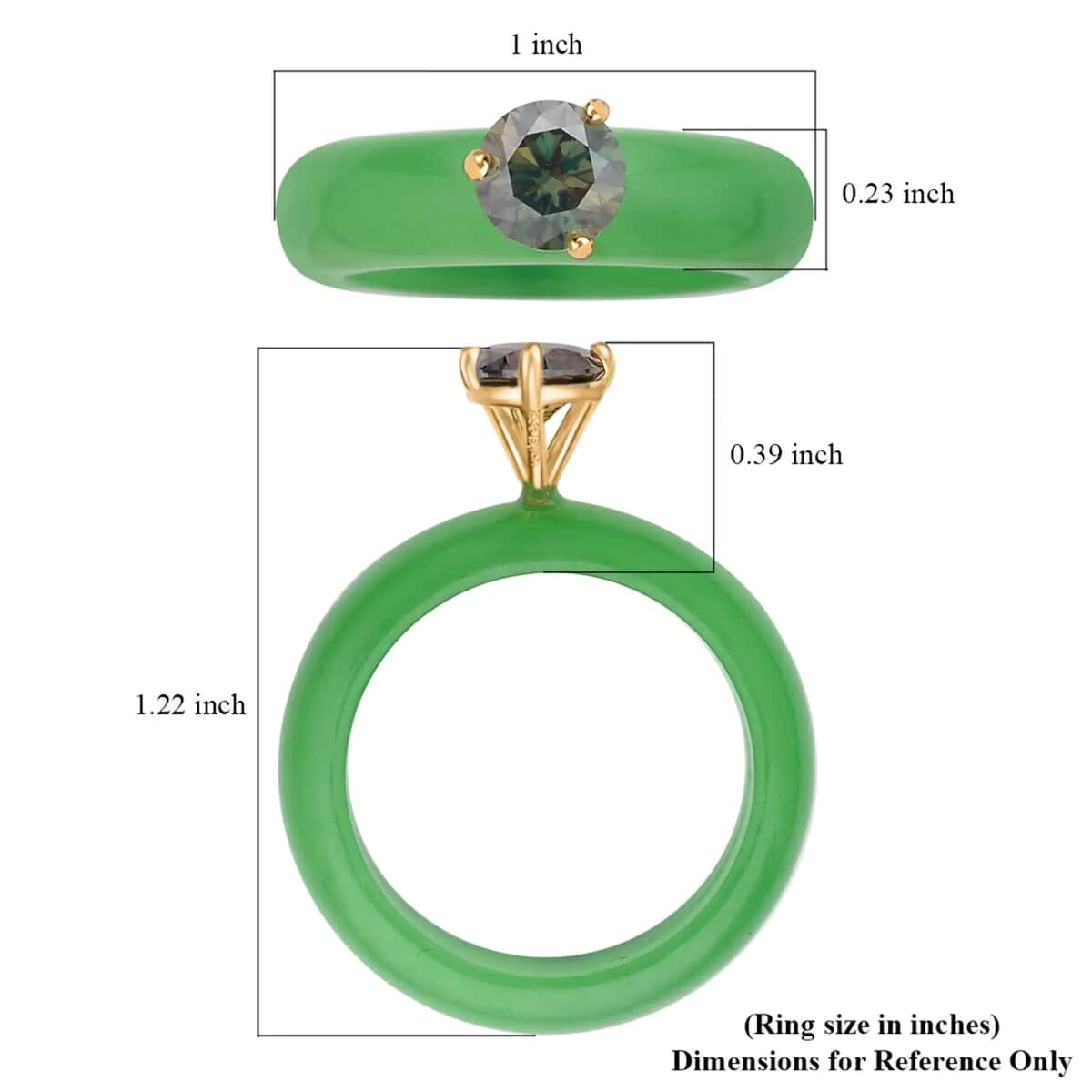 Green Moissanite and Green Jade (D) Ring in Vermeil Yellow Gold Over Sterling Silver , Moissanite Ring (Size 5.0), Solitaire Ring, Green Jade Band , Sterling Silver Ring 17.00 ctw image number 6