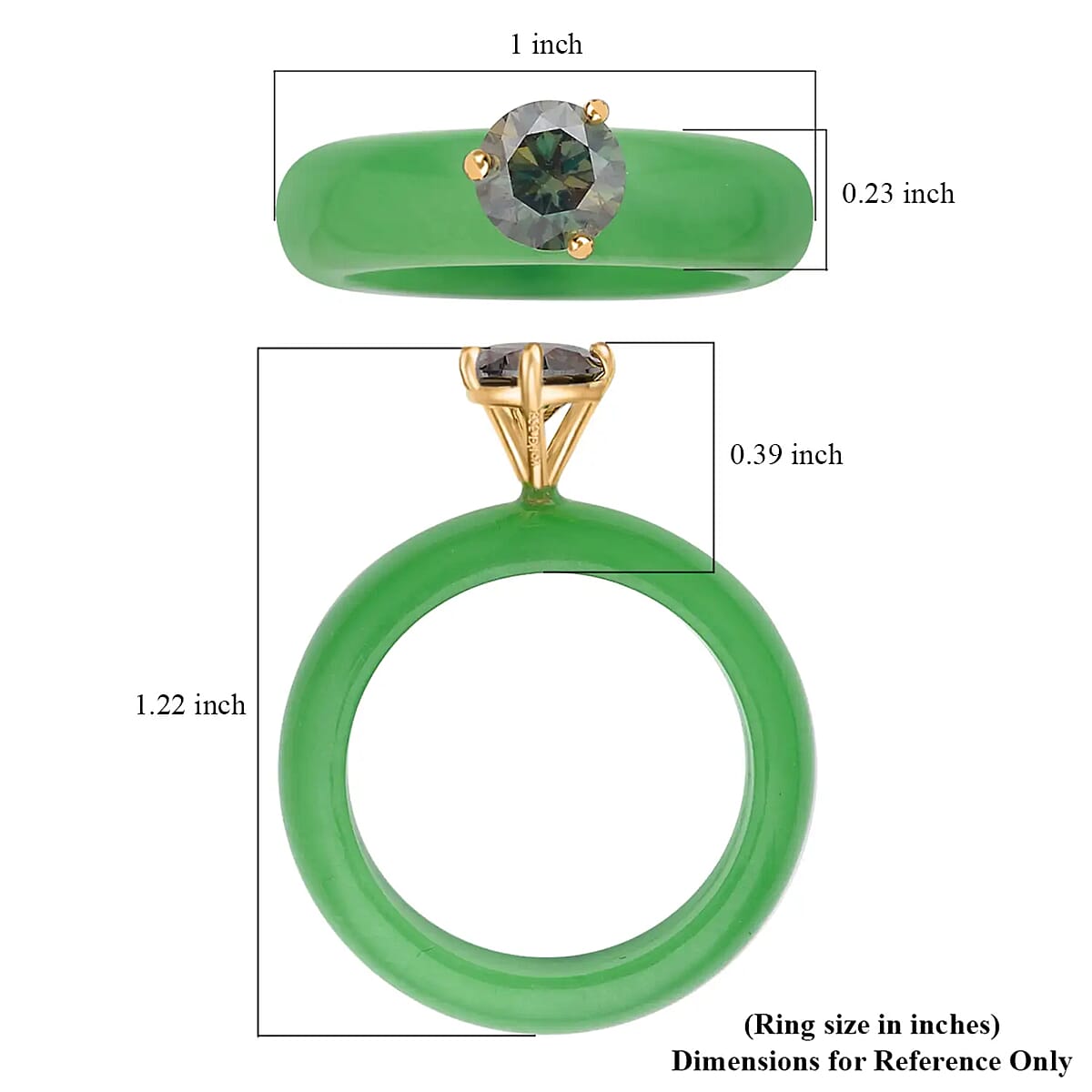 Green Moissanite and Green Jade (D) Ring in Vermeil Yellow Gold Over Sterling Silver , Moissanite Ring, Solitaire Ring, Green Jade Band , Sterling Silver Ring 17.00 ctw image number 6
