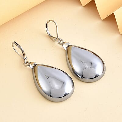 Terahertz Pear Shape Earrings in Stainless Steel 57.50 ctw