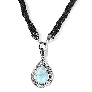 Artisan Crafted Larimar and Thai Black Spinel Necklace 18-20 Inches in Sterling Silver 99.50 ctw