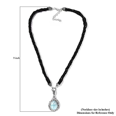 Artisan Crafted Larimar and Thai Black Spinel Necklace 18-20 Inches in Sterling Silver 99.50 ctw