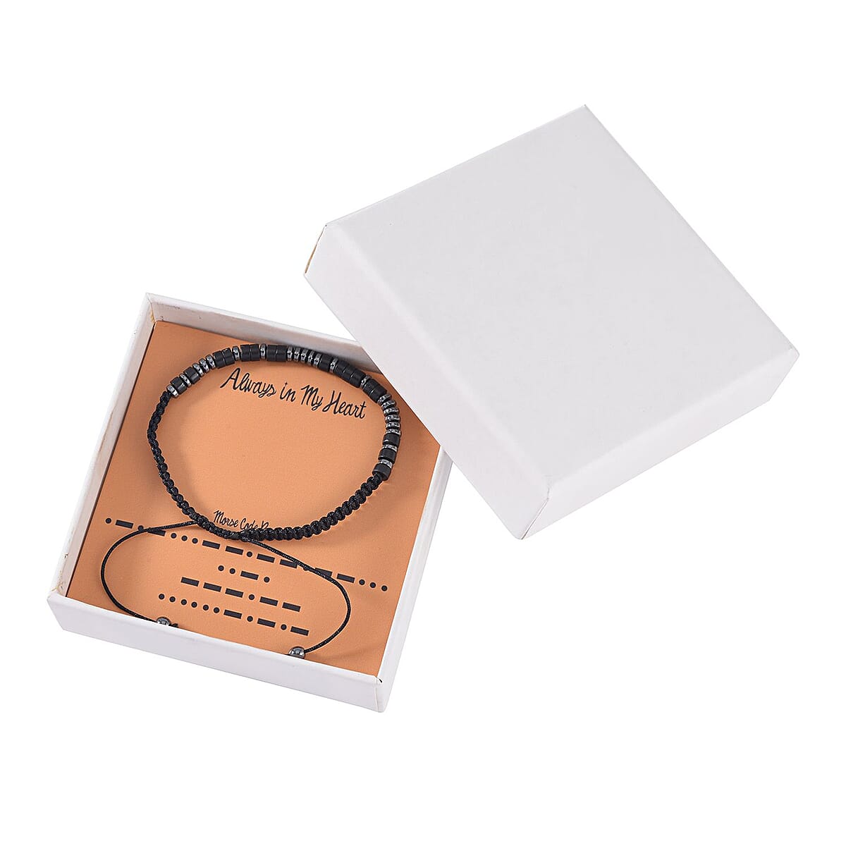 Hematite and Black Obsidian Beaded Always in My Heart Morse Code Bracelet Natural Cotton Cord Thread (Adjustable) 13.00 ctw image number 3