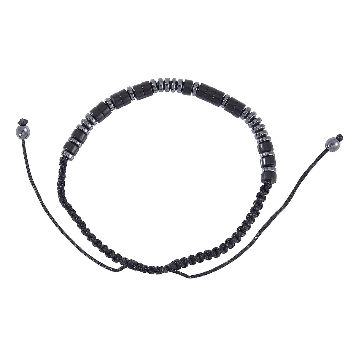 Hematite and Black Obsidian Beaded Always in My Heart Morse Code Bracelet Natural Cotton Cord Thread (Adjustable) 13.00 ctw image number 4