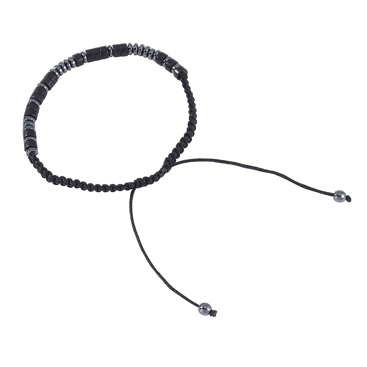 Hematite and Black Obsidian Beaded Always in My Heart Morse Code Bracelet Natural Cotton Cord Thread (Adjustable) 13.00 ctw image number 5