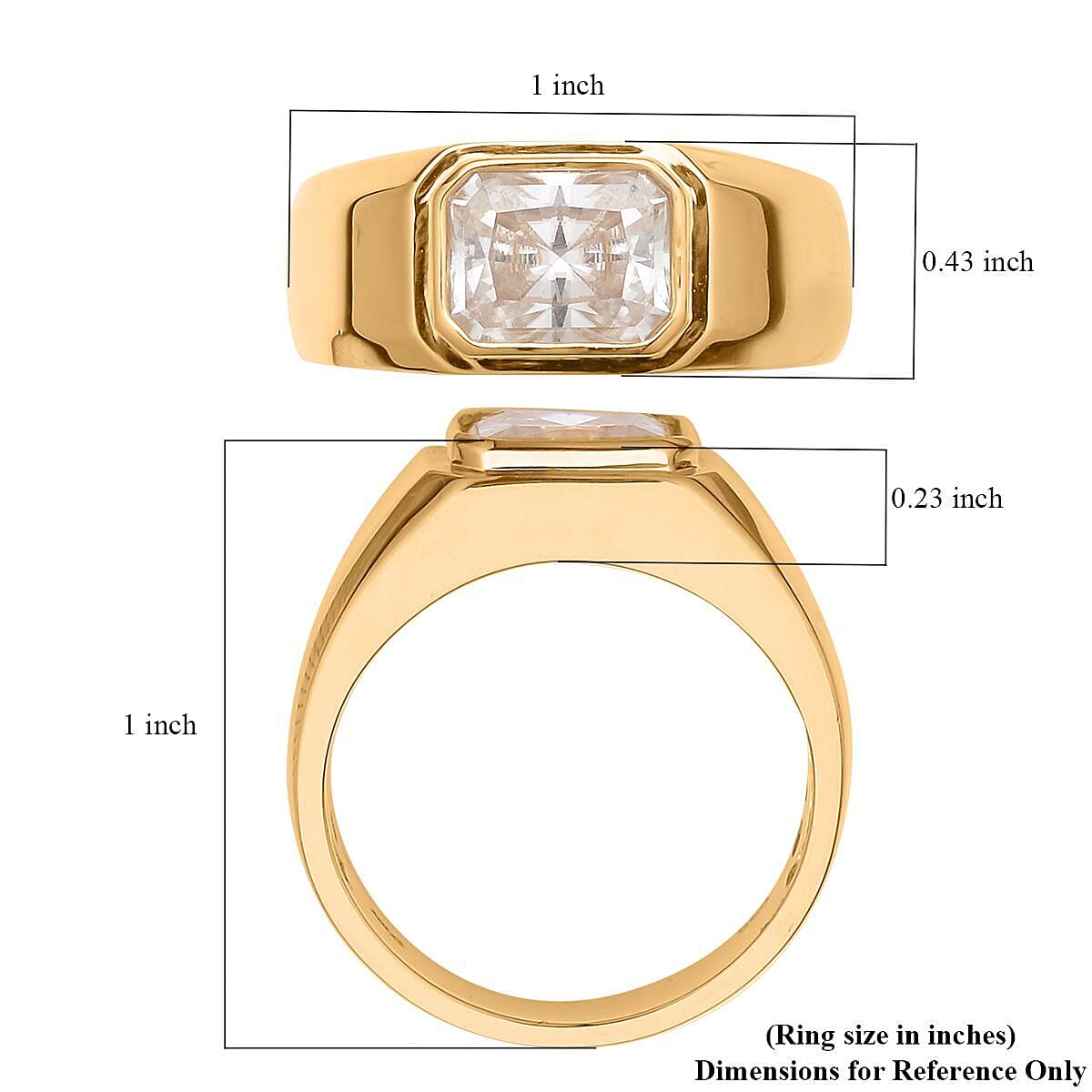 Radiant Cut Moissanite Men's Ring in Vermeil Yellow Gold Over Sterling Silver (Size 10.0) 2.35 ctw image number 5