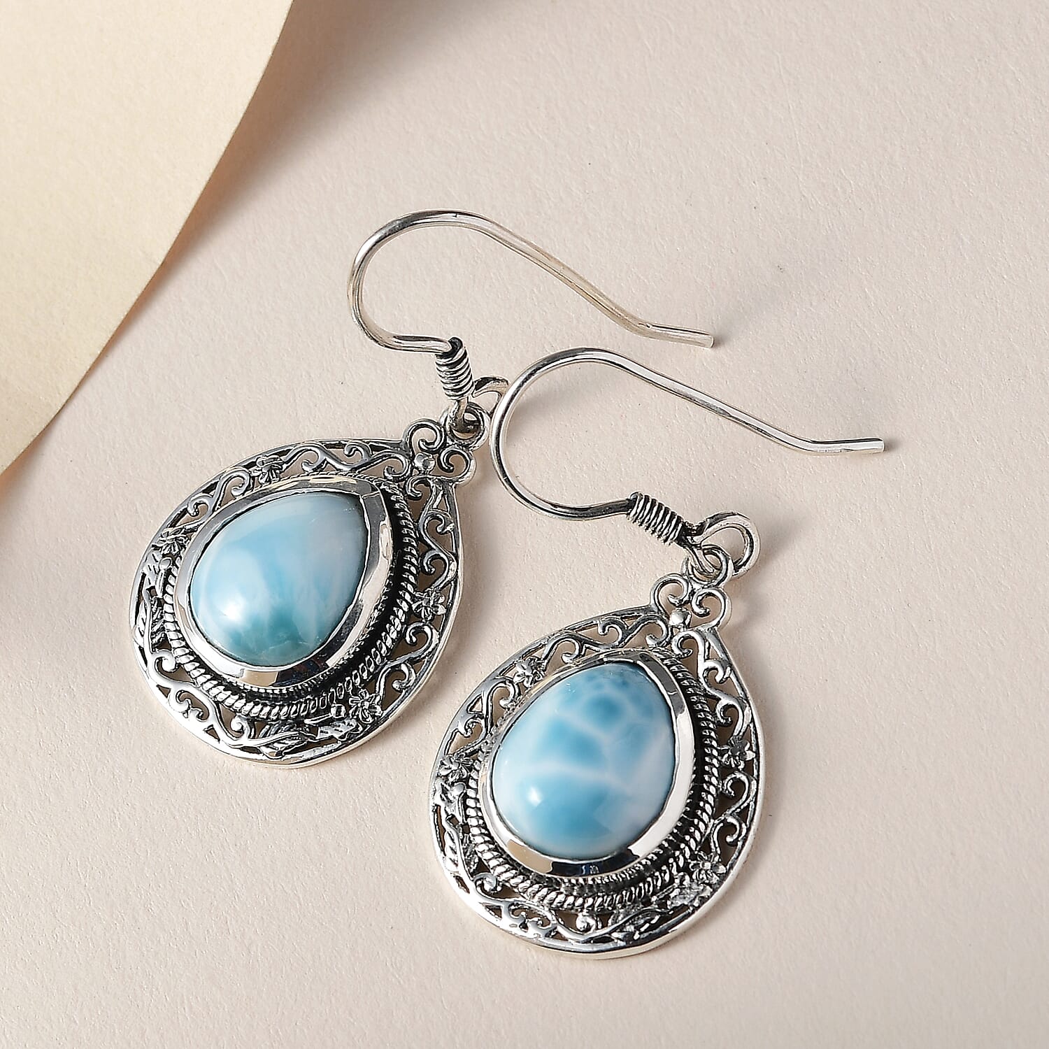 Artisan Crafted Larimar Earrings in Sterling Silver 10.85 ctw