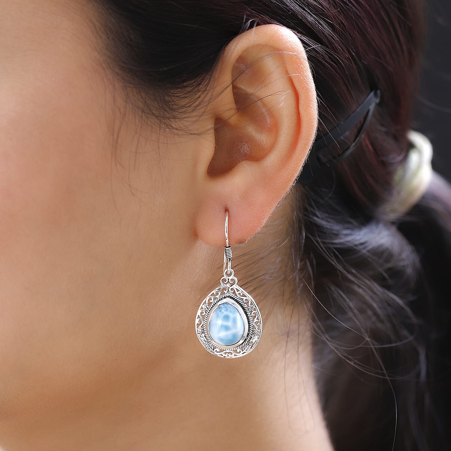 Artisan Crafted Larimar Earrings in Sterling Silver 10.85 ctw