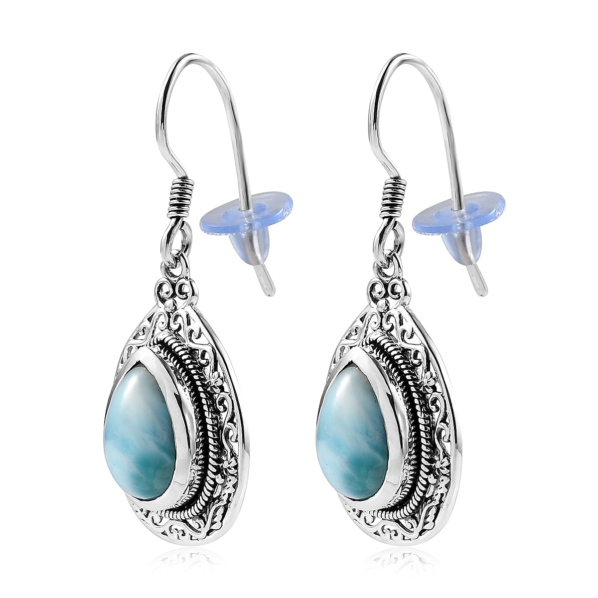 Artisan Crafted Larimar Earrings in Sterling Silver 10.85 ctw
