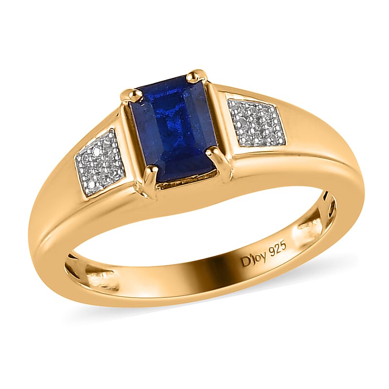 Tanzanian Blue Spinel (DF) and White Zircon Men's Ring in Vermeil Yellow Gold Over Sterling Silver (Size 10.0) 1.25 ctw