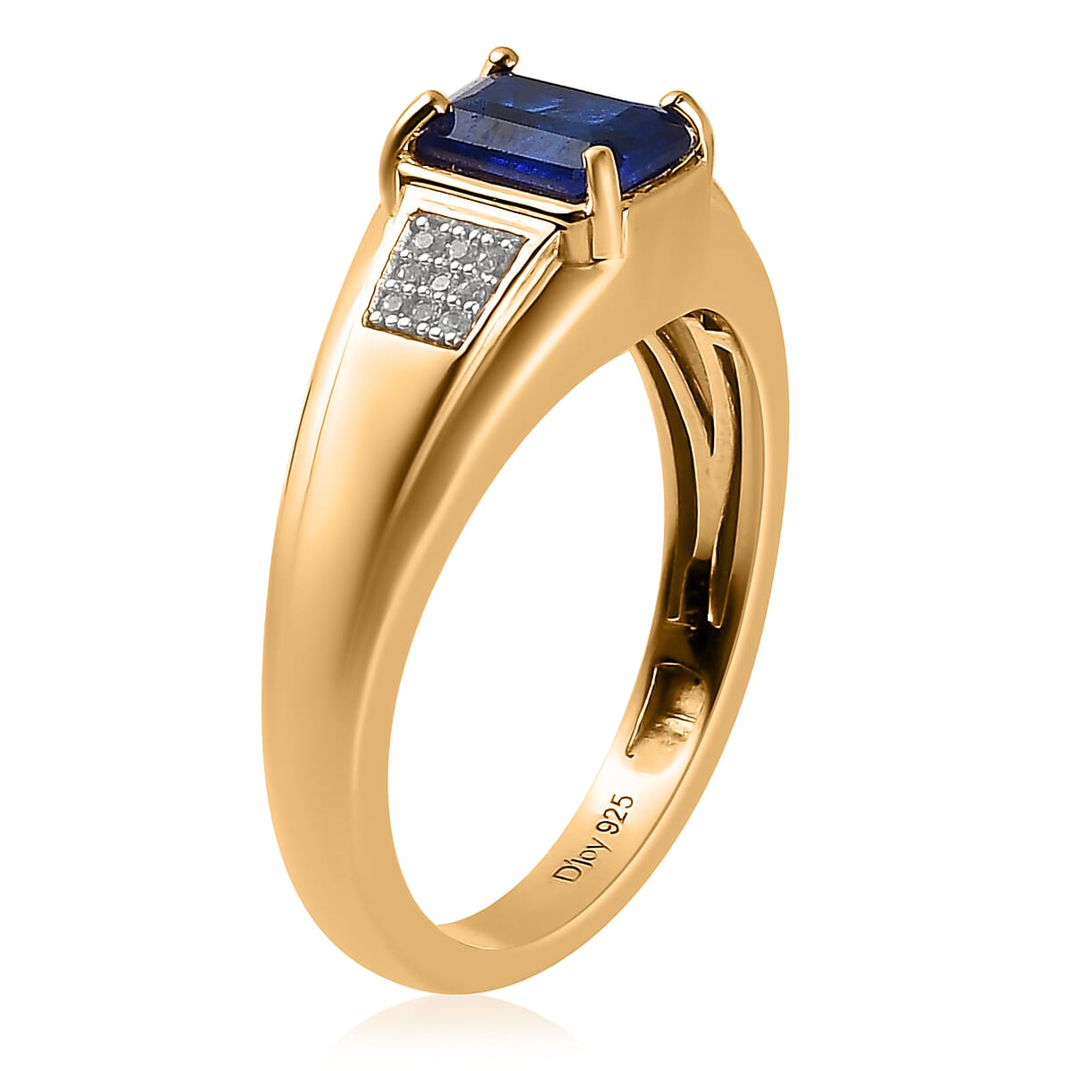 Tanzanian Blue Spinel (DF) and White Zircon Men's Ring in Vermeil Yellow Gold Over Sterling Silver (Size 10.0) 1.25 ctw