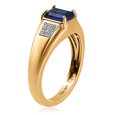 Tanzanian Blue Spinel (DF) and White Zircon Men's Ring in Vermeil Yellow Gold Over Sterling Silver (Size 10.0) 1.25 ctw