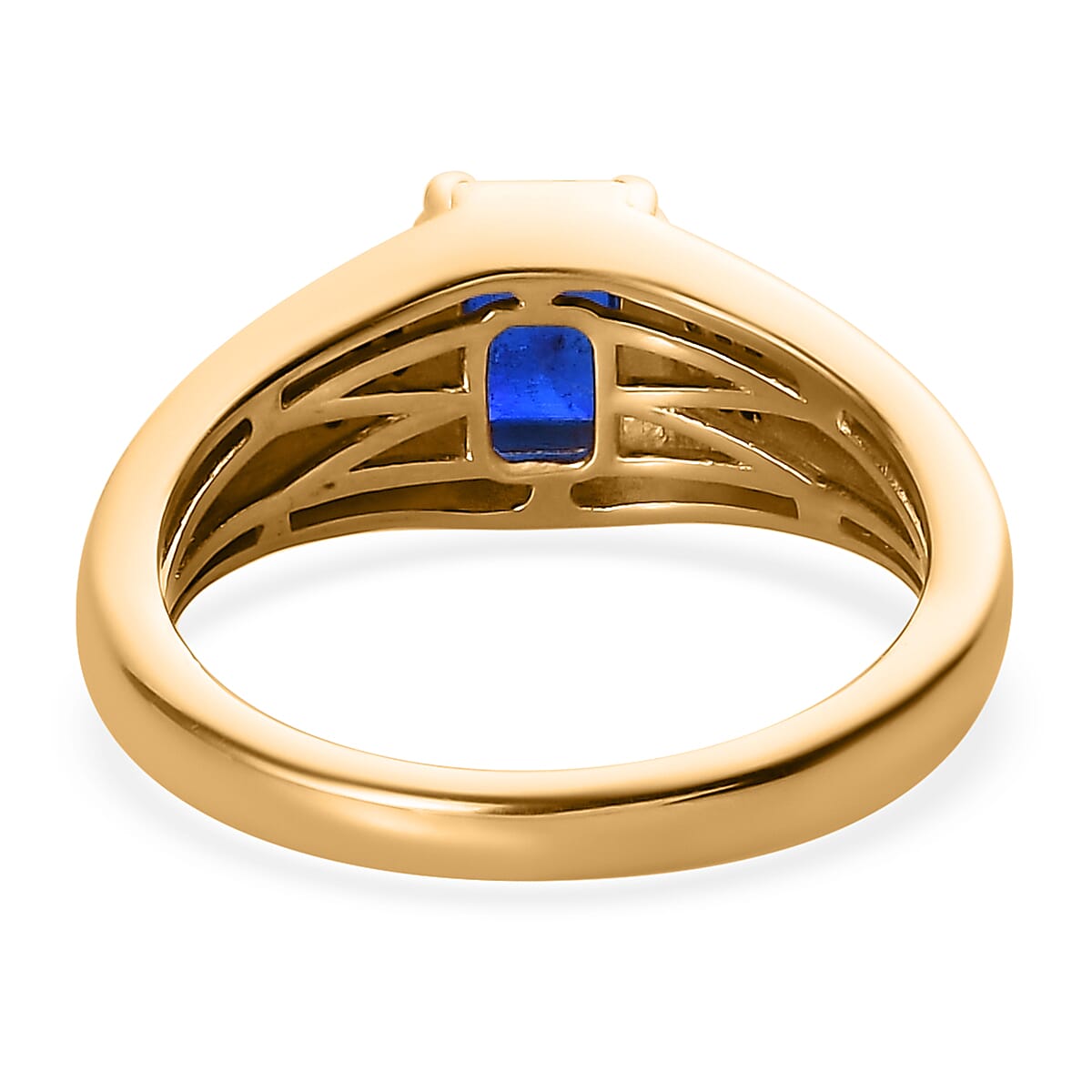 Tanzanian Blue Spinel (DF) and White Zircon Men's Ring in Vermeil Yellow Gold Over Sterling Silver (Size 10.0) 1.25 ctw