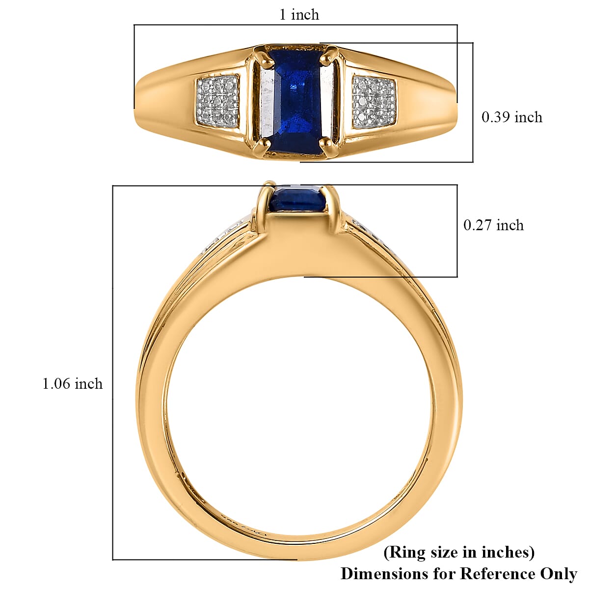 Tanzanian Blue Spinel (DF) and White Zircon Men's Ring in Vermeil Yellow Gold Over Sterling Silver (Size 10.0) 1.25 ctw