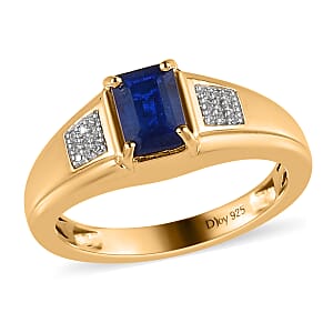Tanzanian Blue Spinel (DF) and White Zircon Men's Ring in Vermeil Yellow Gold Over Sterling Silver (Size 12.0) 1.25 ctw
