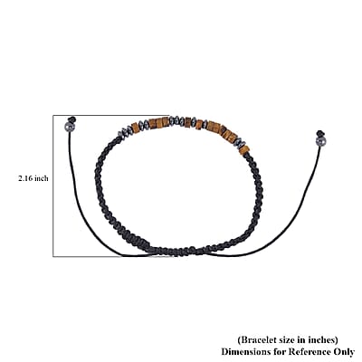 Hematite and Yellow Tiger's Eye Beaded I Love You Morse Code Bracelet in Silvertone and Natural Cotton Cord (Adjustable) 10.00 ctw