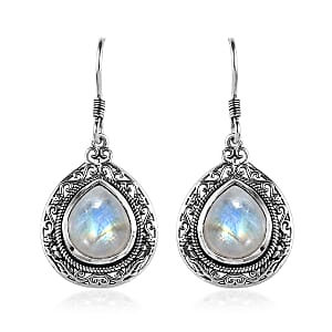 Artisan Crafted Kuisa Rainbow Moonstone Earrings in Sterling Silver 10.75 ctw