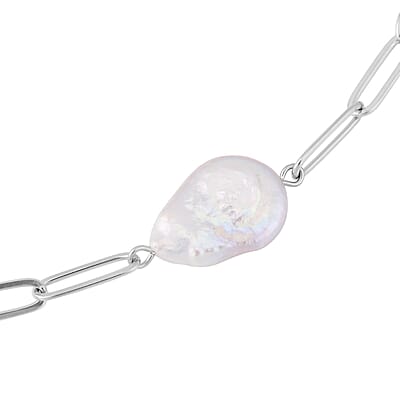 White Coin Freshwater Pearl Paper Clip Chain Necklace (18-20 Inches) in Stainless Steel , Tarnish-Free, Waterproof, Sweat Proof Jewelry