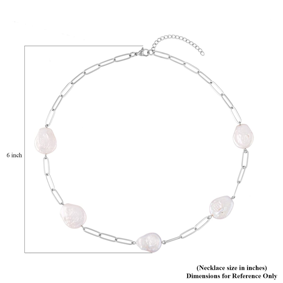 White Coin Freshwater Pearl Paper Clip Chain Necklace 18-20 Inches in Stainless Steel image number 4