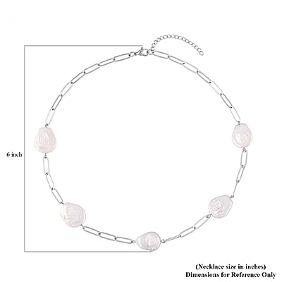 White Coin Freshwater Pearl Paper Clip Chain Necklace (18-20 Inches) in Stainless Steel , Tarnish-Free, Waterproof, Sweat Proof Jewelry