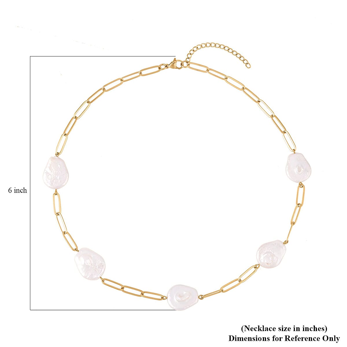 White Coin Freshwater Pearl Paper Clip Chain Necklace (18-20 Inches) in ION Plated YG Stainless Steel , Tarnish-Free, Waterproof, Sweat Proof Jewelry image number 4