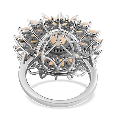 Australian Opal and Thai Black Spinel Floral Ring in Platinum Over Sterling Silver (Size 10.0) 3.10 ctw