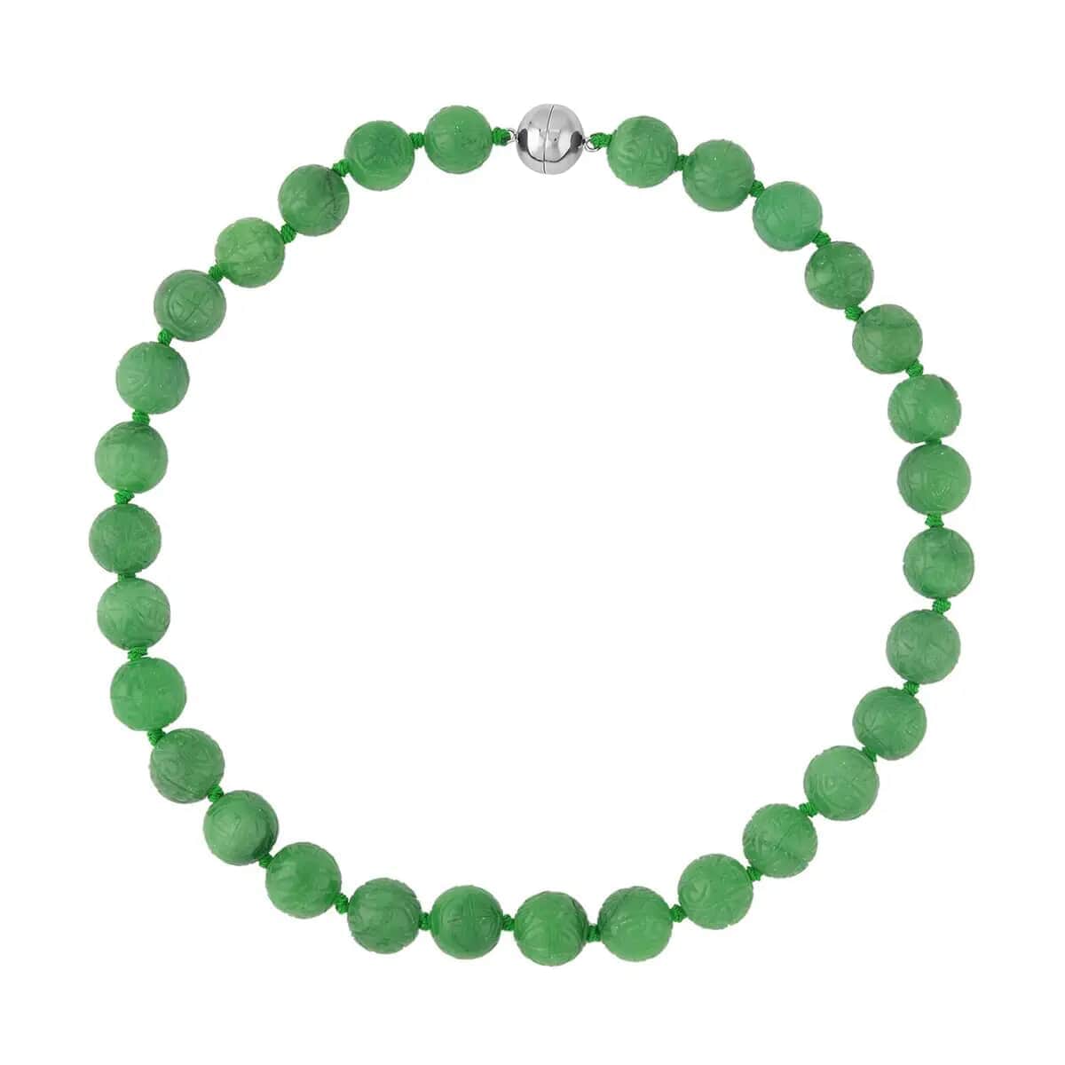 Green Jade Carved 13-15mm Beaded Necklace (20 Inches) in Sterling Silver 684.00 ctw image number 0