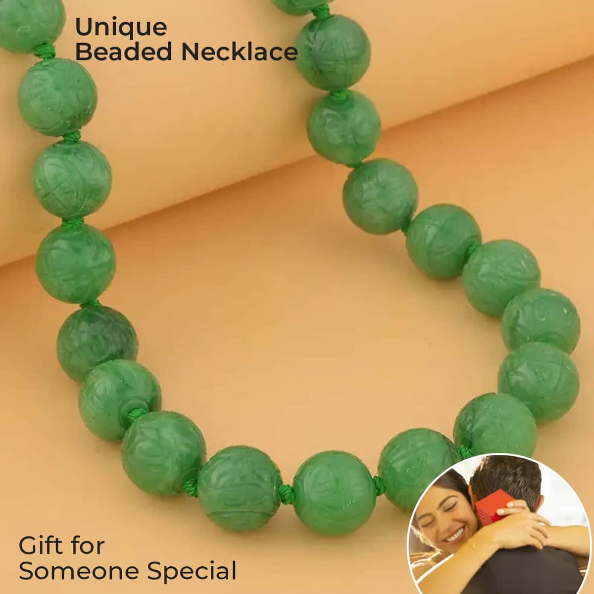 Green Jade Carved 13-15mm Beaded Necklace (20 Inches) in Sterling Silver 684.00 ctw image number 1