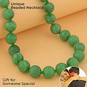 Green Jade (D) 684.00 ctw Carved Beaded Necklace (20 Inches) in Sterling Silver