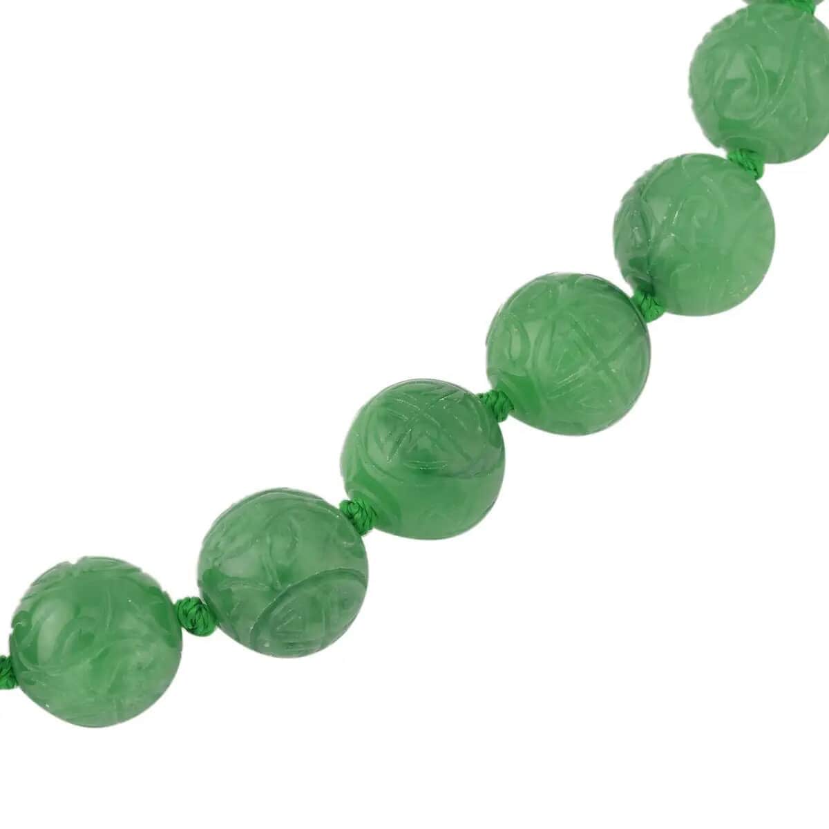 Green Jade Carved 13-15mm Beaded Necklace (20 Inches) in Sterling Silver 684.00 ctw image number 3