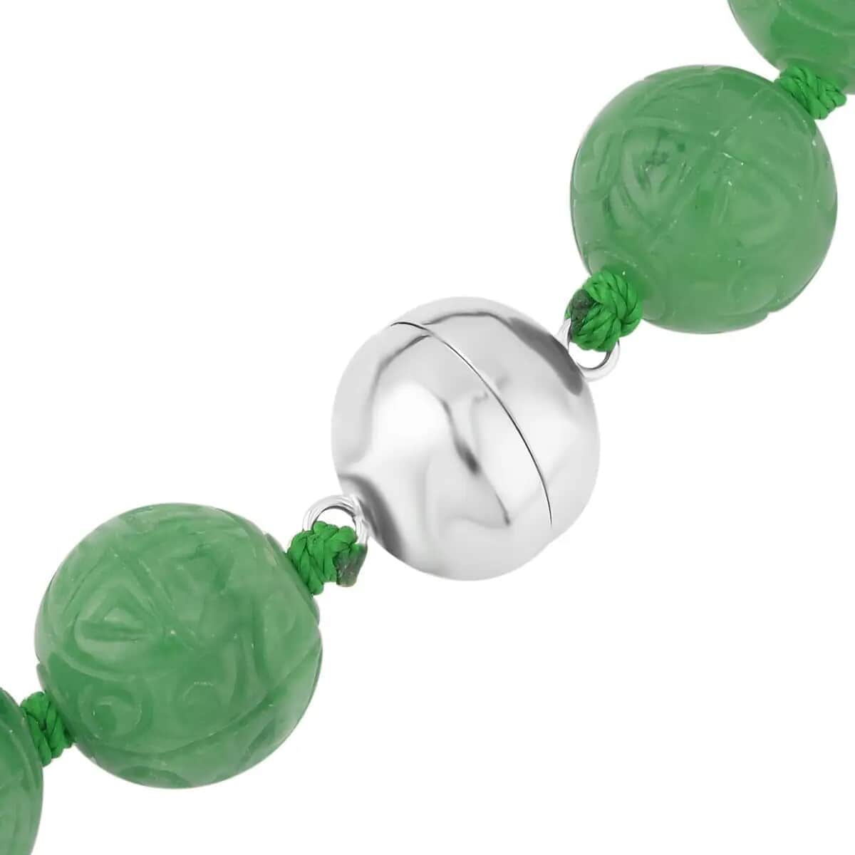 Green Jade Carved 13-15mm Beaded Necklace (20 Inches) in Sterling Silver 684.00 ctw image number 4