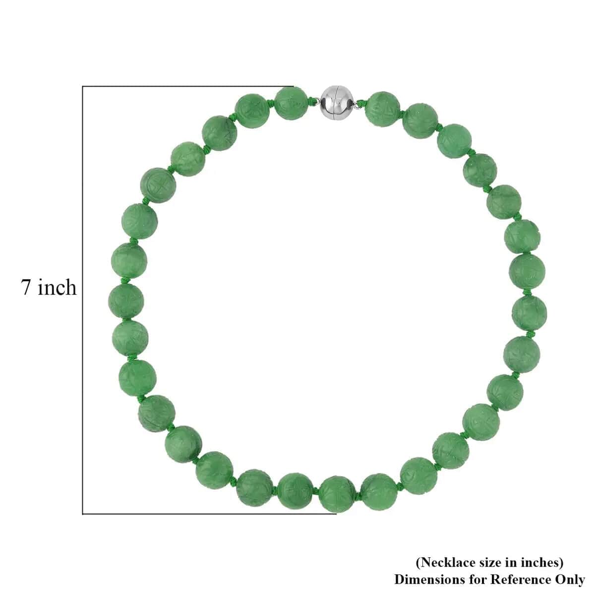 Green Jade Carved 13-15mm Beaded Necklace (20 Inches) in Sterling Silver 684.00 ctw image number 5