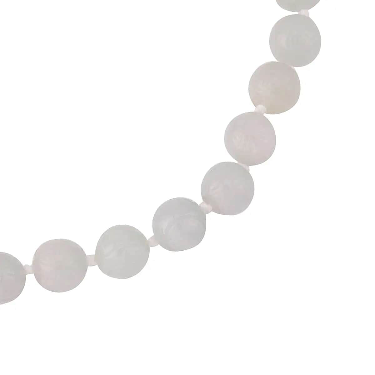 Carved White Jade Beaded Necklace, 20 inch Sterling Silver Necklace, 13-15mm Jade Beads Necklace 684.00 ctw image number 3