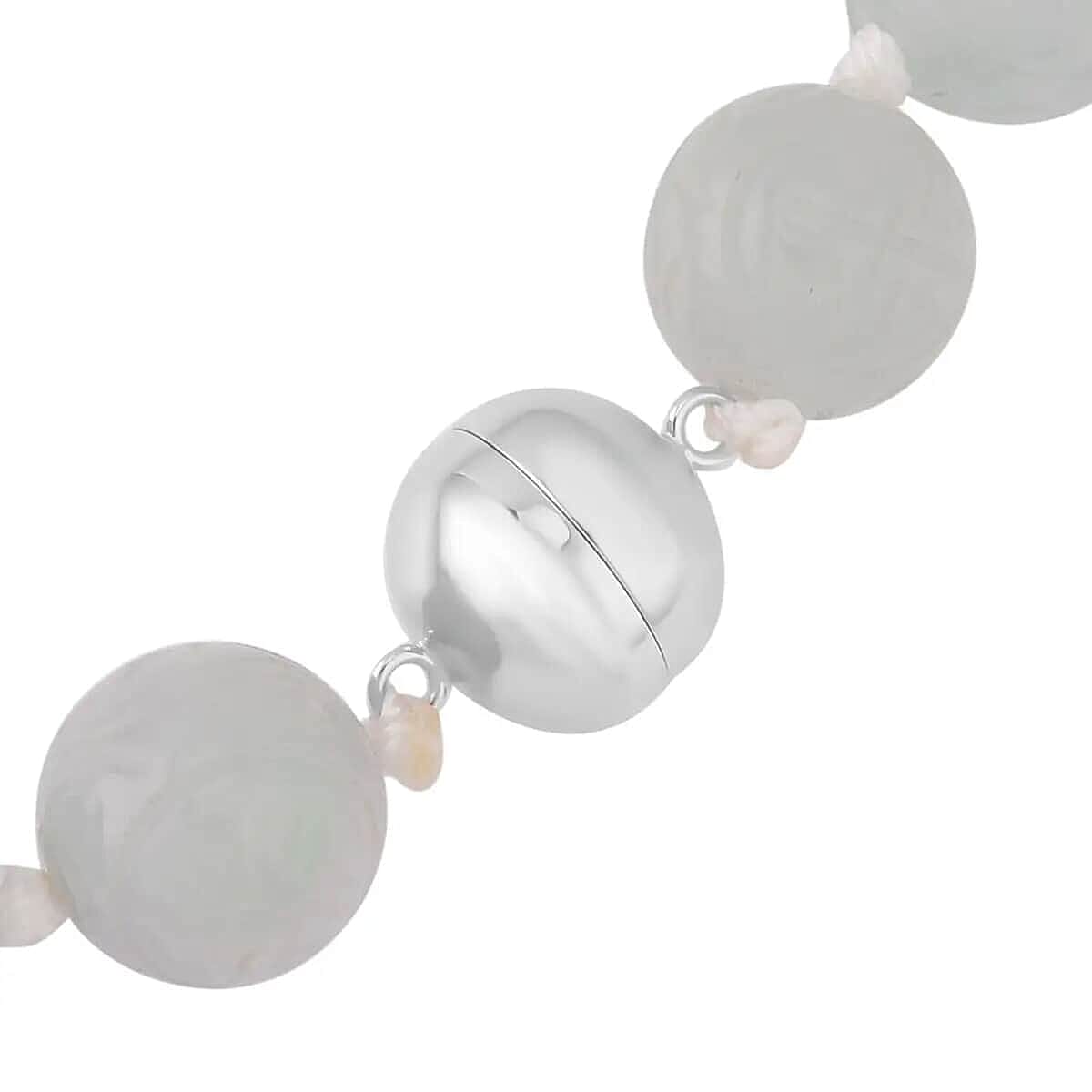 Carved White Jade Beaded Necklace, 20 inch Sterling Silver Necklace, 13-15mm Jade Beads Necklace 684.00 ctw image number 4