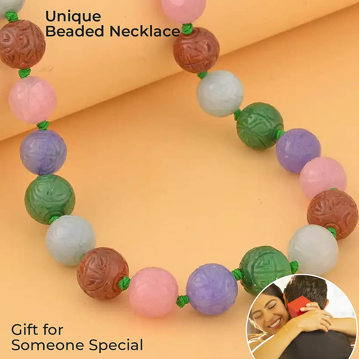 Carved Multi Color Jade Beaded Necklace, 20 inch Sterling Silver Necklace, 13-15mm Jade Beads Necklace 684.00 ctw image number 1