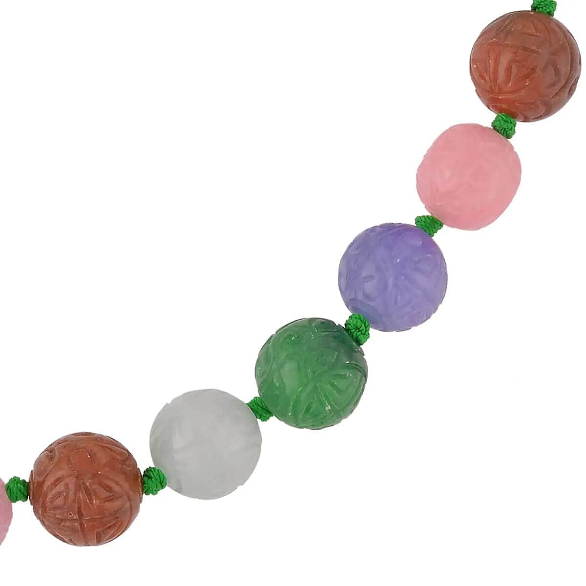 Carved Multi Color Jade Beaded Necklace, 20 inch Sterling Silver Necklace, 13-15mm Jade Beads Necklace 684.00 ctw image number 3