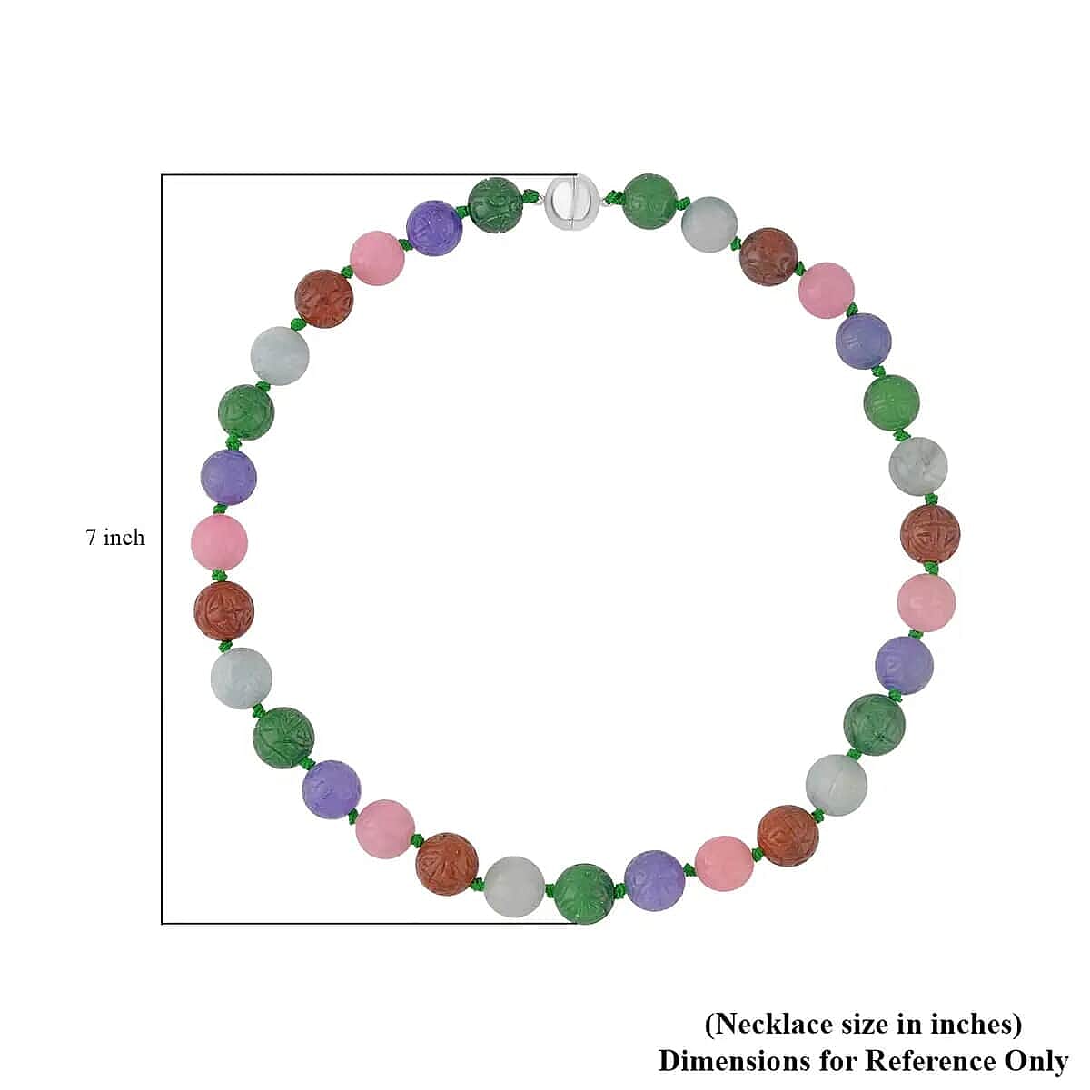 Carved Multi Color Jade Beaded Necklace, 20 inch Sterling Silver Necklace, 13-15mm Jade Beads Necklace 684.00 ctw image number 5