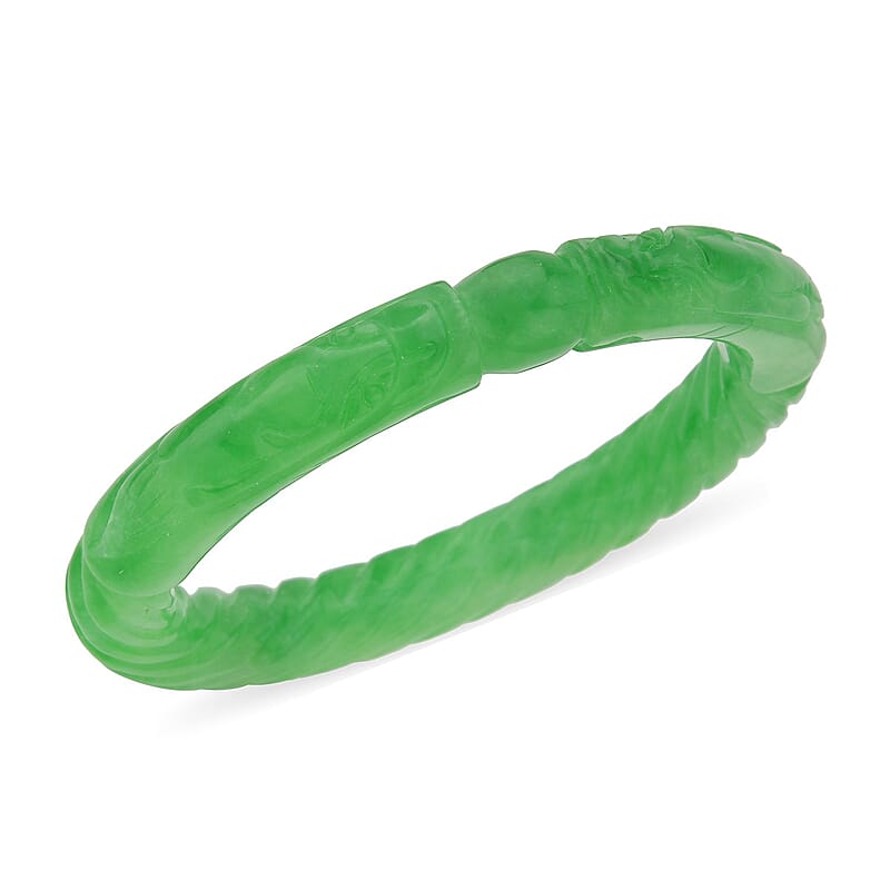 Green Jade (D) Carved Dragon Bangle Bracelet (8.00 In) 282.50 ctw