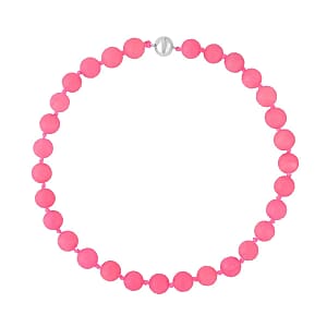 Pink Jade (D) 684.00 ctw Carved Beaded Necklace (20 Inches) in Sterling Silver